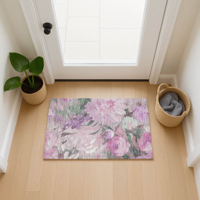 Tapis floral intérieur / extérieur lavable à la machine Huseby ACN2264
