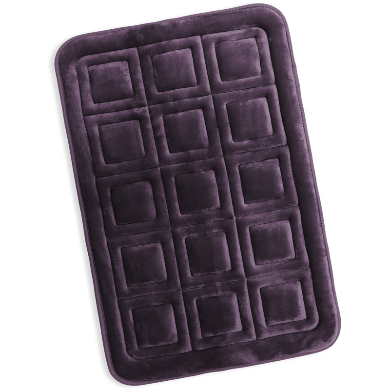 Ultra Soft Absorbent Memory Foam Waffled Bath Rug, 20" W x 32" L, Purple Eggplant