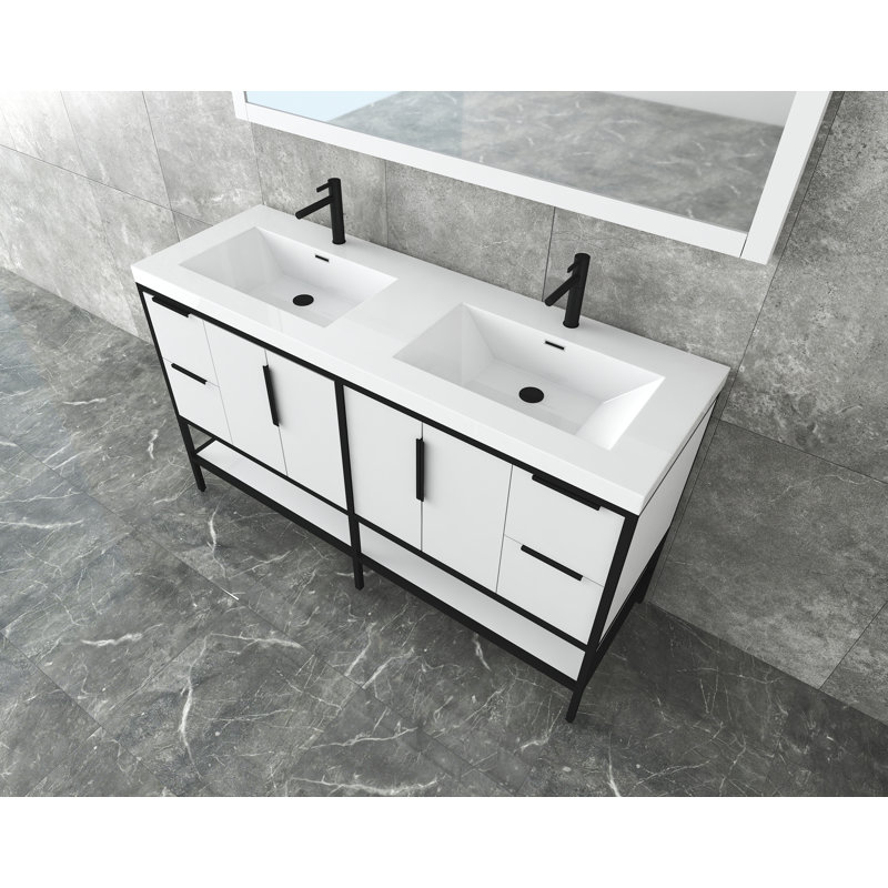 Ensemble de meuble-lavabo double 59 po Lilly-Grace, Blanc lustré