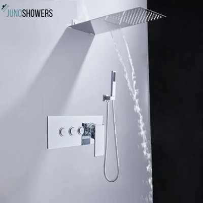 Ceiling-Mount Black LED Shower System with Rainfall Head Body Jets and Thermostatic Control
