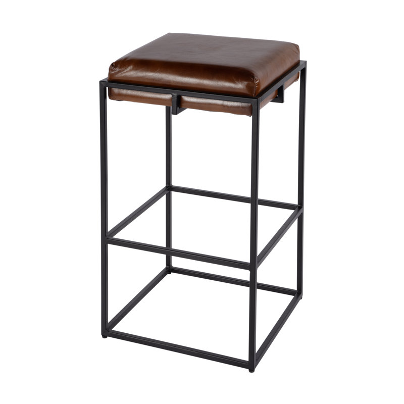 Eldridge Leather and Iron Backless Height Stool with Footrest, Counter Stool (26.5" Seat Height)