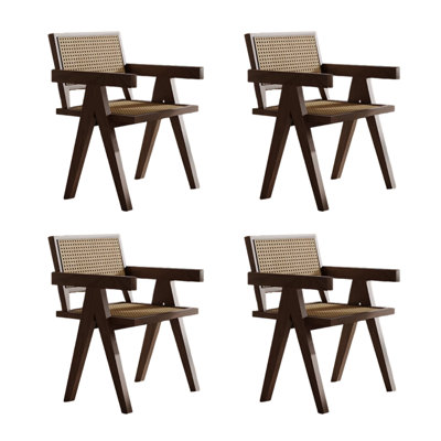 Durable Solid Wood Rattan Armrest Dining Chairs