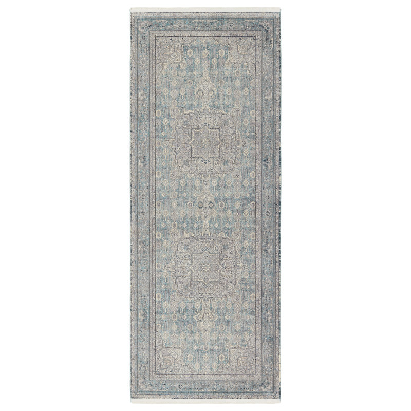 Bleu oriental/Tapis décoratif gris zopyros, Tapis de couloir 3 pi x 8 pi
