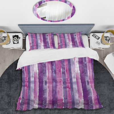Ensemble de housse de couette transitionnel mauve blanc à fines rayures II