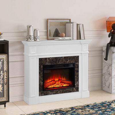 Juilo Freestanding Electric Fireplace with Realistic Stacked Stone Mantel, LED Flame, Remote Control & Timer, 45.66"W x 11.8"D x 40"H