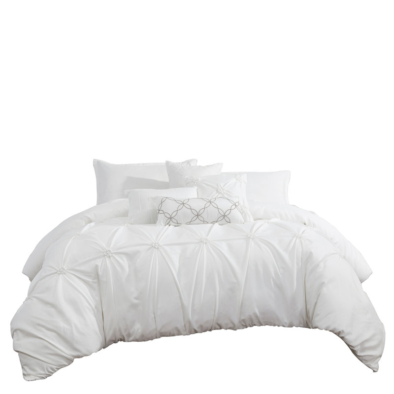 Box Stitch Abstract Comforter, White, California King Comforter + 4 Additional Pieces