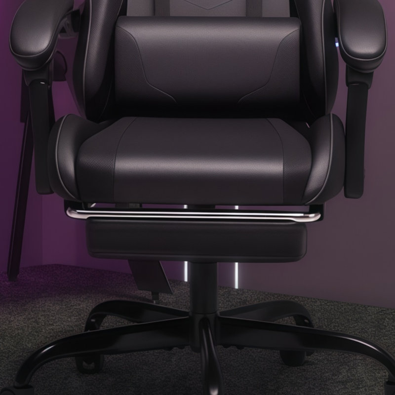Deep Black Ergonomic Gaming Chair With Massage And Lumbar Support, Footrest And Headrest, Height Adjustable And Swivel.