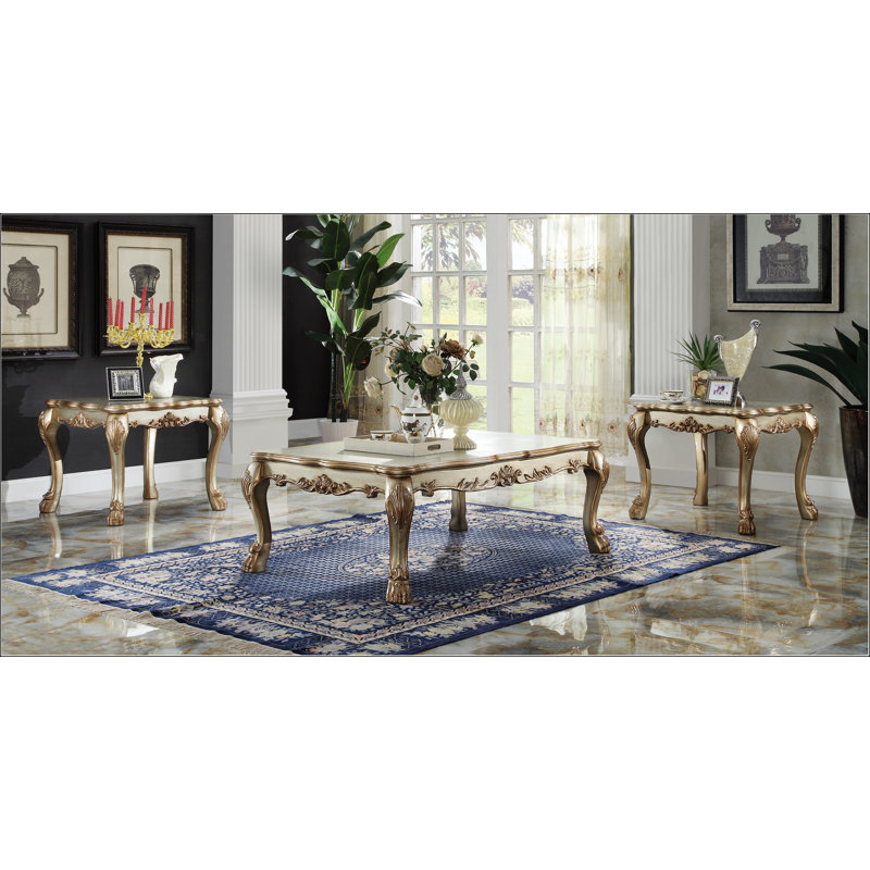 Dresden Gold Patina Rectangular Wood Coffee Table with Storage