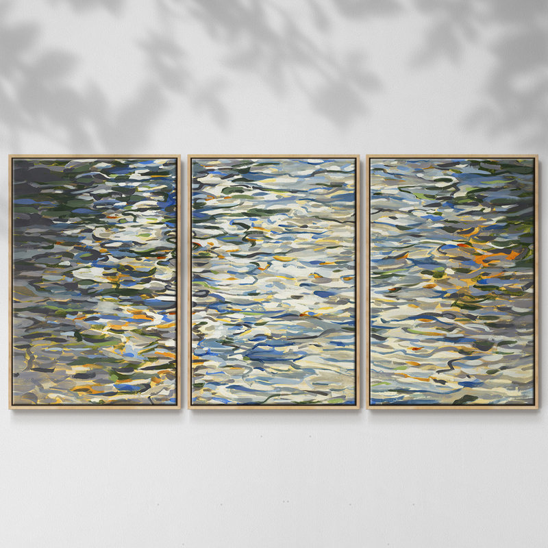 Water Reflections - Toile encadrée multi-pièces, Encadré naturel, H 40 po x l 78 po