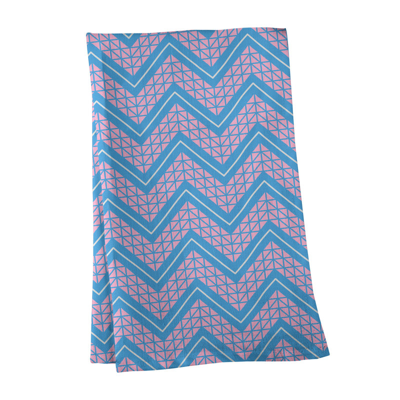 Serviette à thé à chevrons à la main Stephenie, Mauve / bleu clair / blanc, Sergé de coton