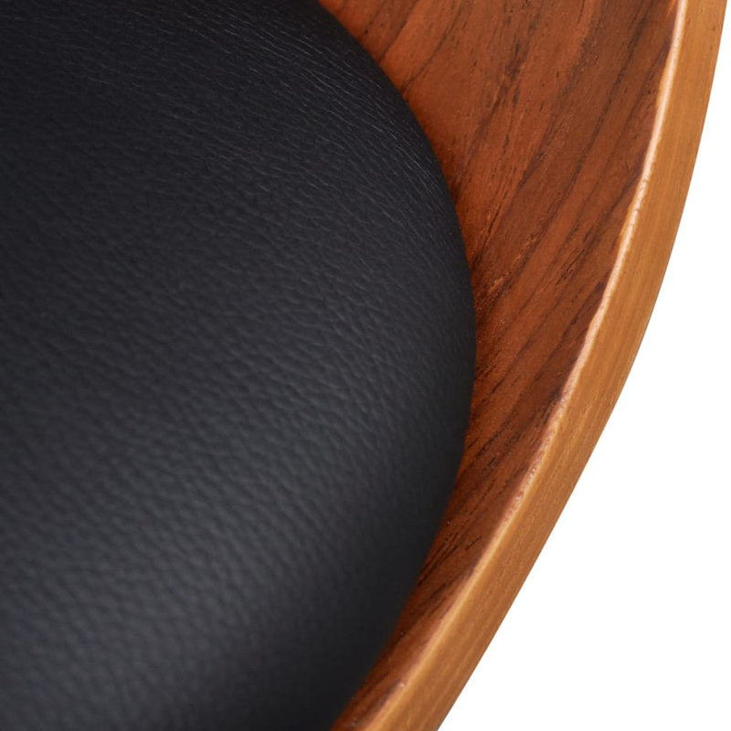 Chaise de salle à manger avec accoudoirs en bois courbé et similicuir, Brun foncé, Noir