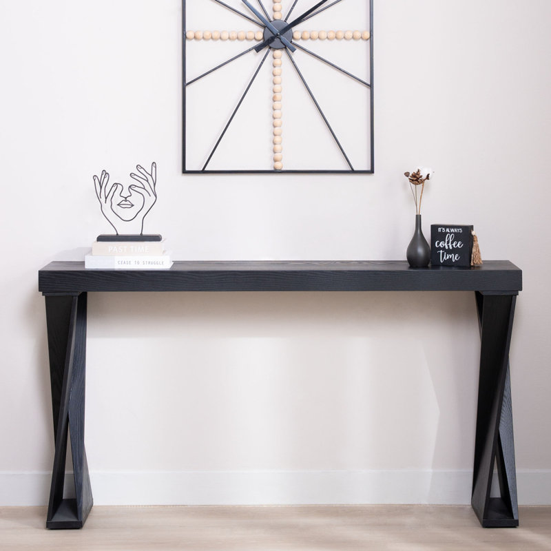 Console moderne - table d'entrée étroite 58,3 po, canapé en bois manufacturé noir avec pieds croisés pour le couloir, le salon ou le bureau