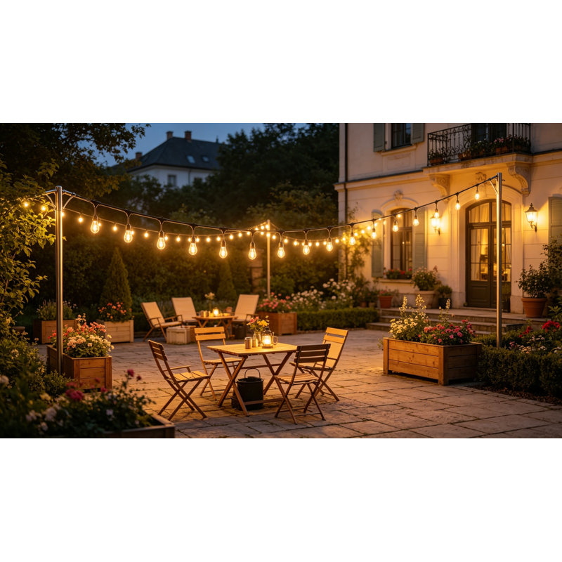 25FT Outdoor String Lights, 9 S14 LED Bulbs, IP65 Dimmable Warm White