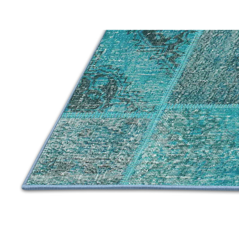 Tapis bleu ciel contemporain/zone blanche Basque, Rectangle 7 pi x 9 pi