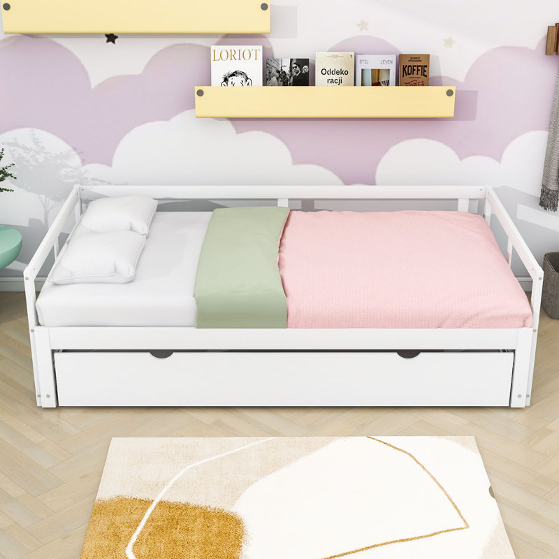 Lit de jour simple gigogne en bois avec lit gigogne, Blanc