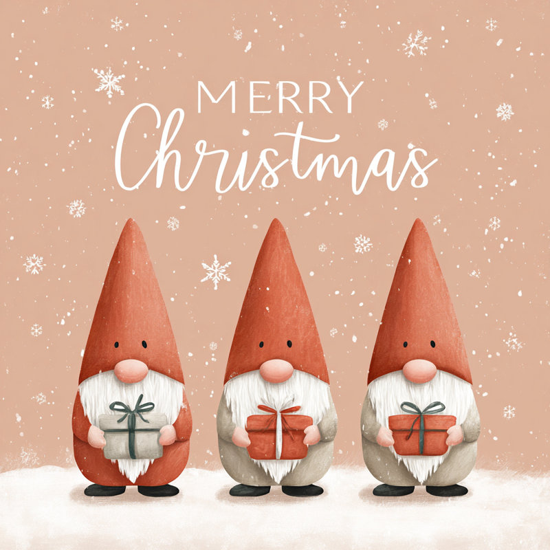 «Three Christmas Gnomes», art mural sur toile tendue, H 20 po x l 20 po