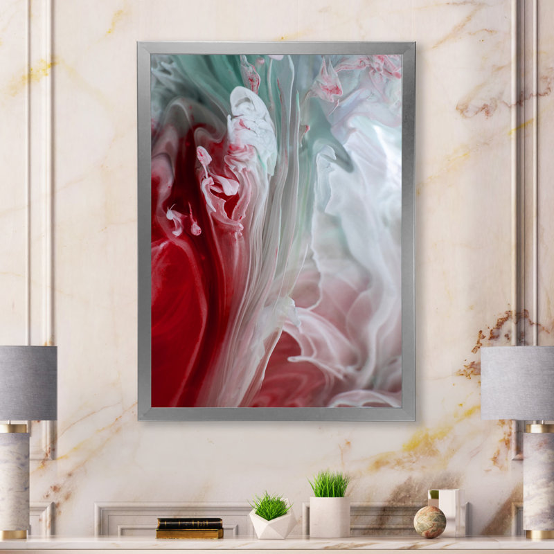 Art mural liquide en rouge et vert - décoration murale moderne en toile, Cadre photo argenté, H 12 po x l 8 po x P 1 po