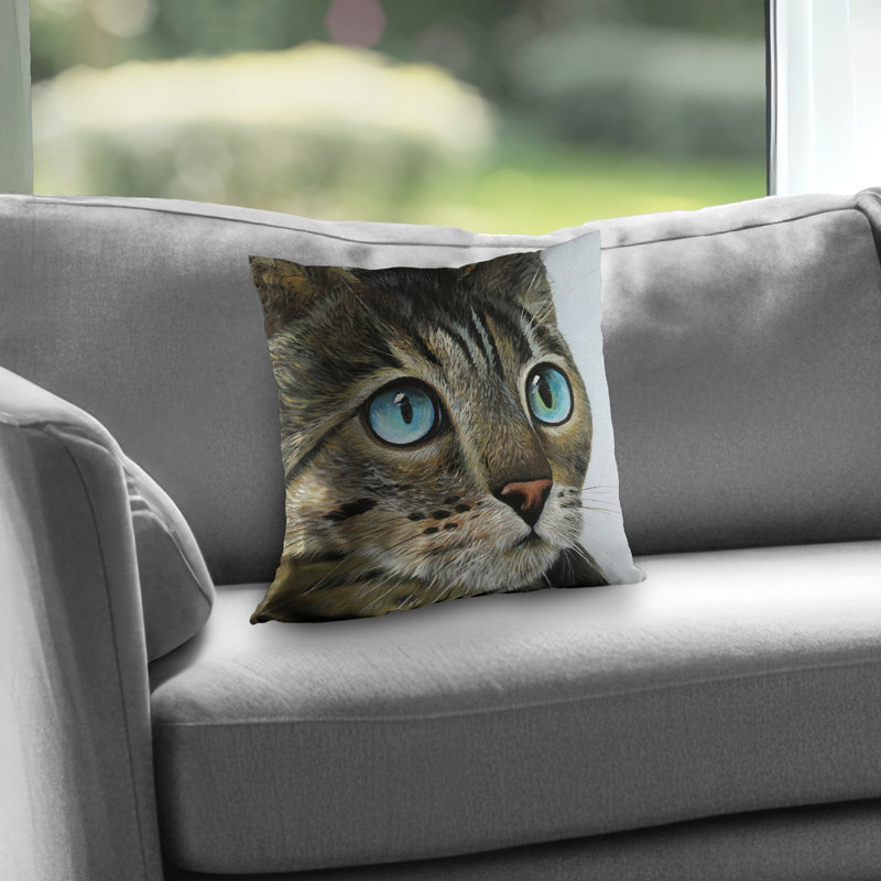 Curious Cat Portrait - Hyperrealist – Throw Pillow Cover Only, Double-Sided Print, Insert Not Included