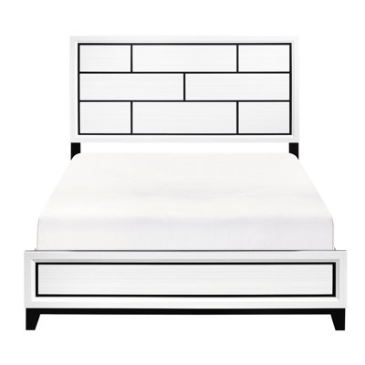 Lit de chambre à coucher moderne et moderne, finition blanche et ornementation en ligne noire avec finition, accent