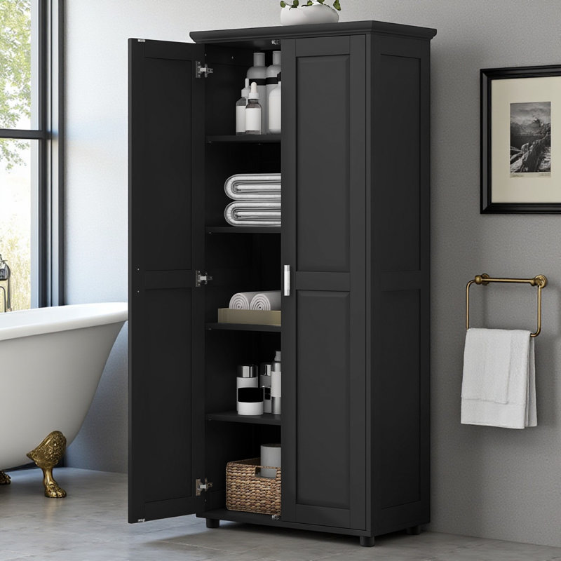 Armoire de rangement autoportante pour salle de bain, Noir