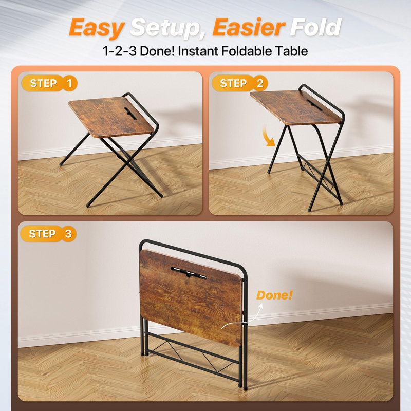 Foldable Computer Desk, Rusitc Brown/Black