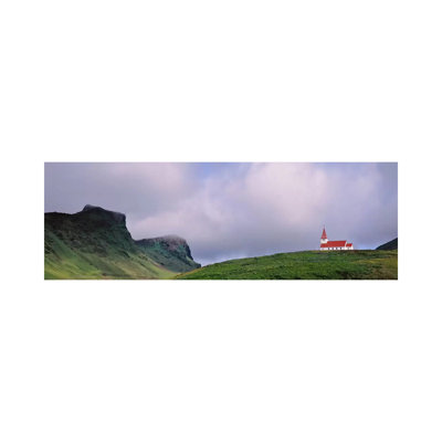 Church In The Landscape, Vik I Myrdal, Iceland - Wrapped Canvas Panoramic Print