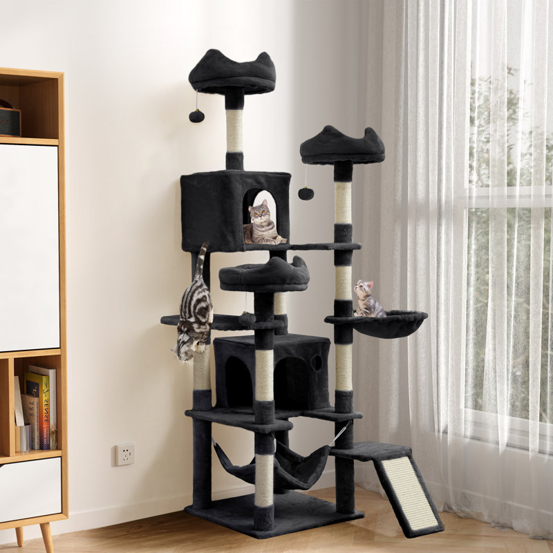 75" H Drusi Multi-Level Large Cat Tree with 3 Perchs, Black
