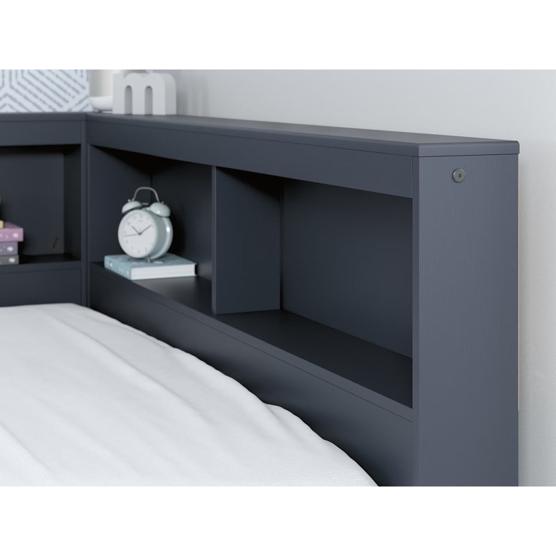 Lit en peluche avec bibliothèque, Double, Bleu