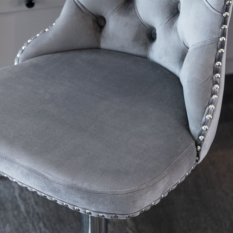 Jillayne Upholstered Golden Swivel Velvet Barstools Adjustable Seat Height, Gray, Silver
