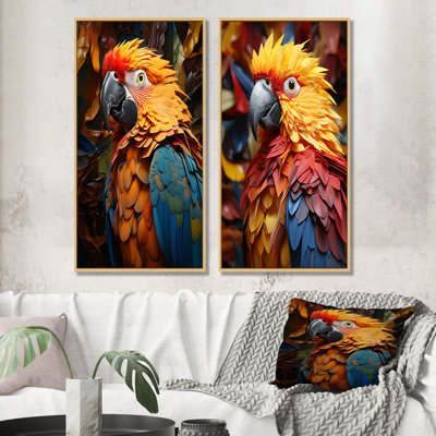 «Yellow Parrots Golden Conversations», ensemble de 2 reproductions d'art sur toile