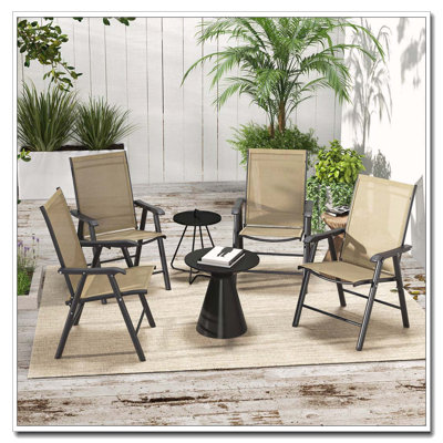 Ensemble de 4 chaises de patio pliantes en filet Outsunny avec suspension élastique et structure en acier thermolaqué