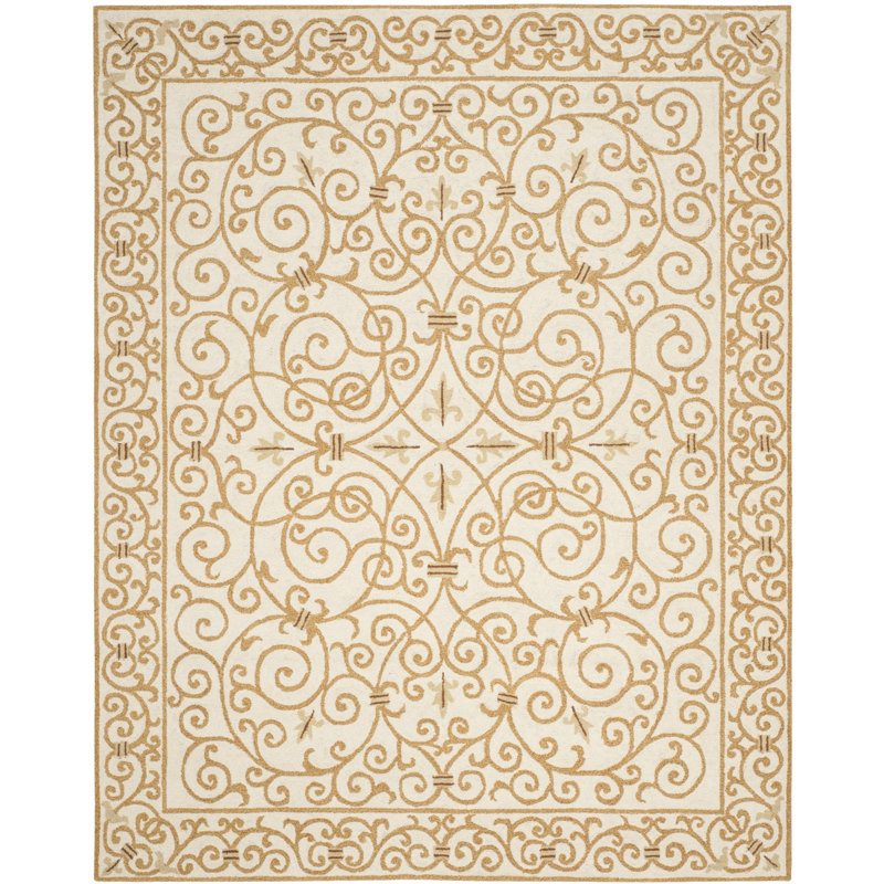 Bissette Hand Hooked Wool Pile Oriental Rug, Rectangle 9' x 12'