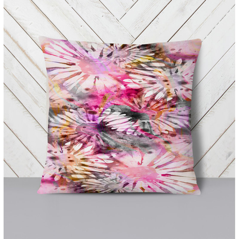 Throw Pillow With Insert, Pink Floral/Abstract 2, 18"H x 18"W