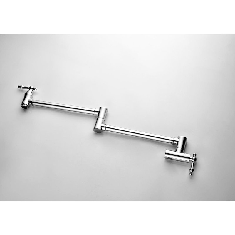 Wall Mounted Pot Filler Faucet With 360 Rotation And Folding Arm, Double Handles For Precise Water Management, Brass Material, Finish, Corrosion Faucet, Rotatable, Smooth Discharge, Brass, Treatment