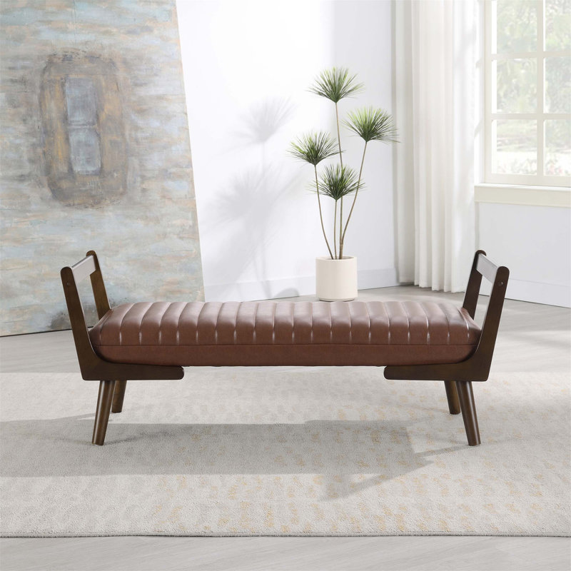 Banc de style Mid-Century moderne avec pieds en bois et repose-pieds cannelé pour plus de confort et de style dans n'importe quelle pièce
