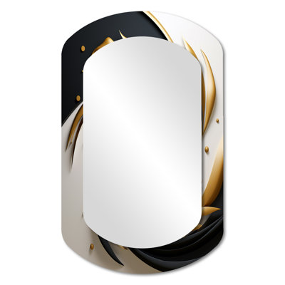 Organic Spiral Gold Ornamental Wave - Abstract Spirals Cylinder Decorative Mirror, Modern Asymmetrical Large Wall Mirror, Printed Metal Art