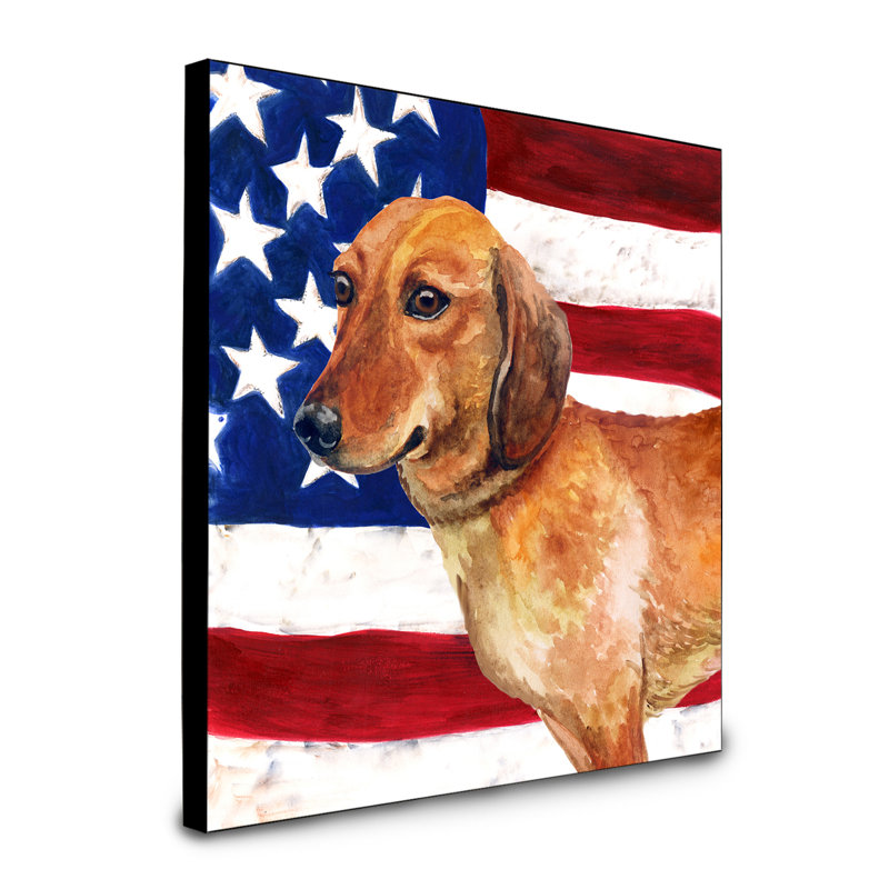 Panneau mural patriotique art Double Down, Teckel brun