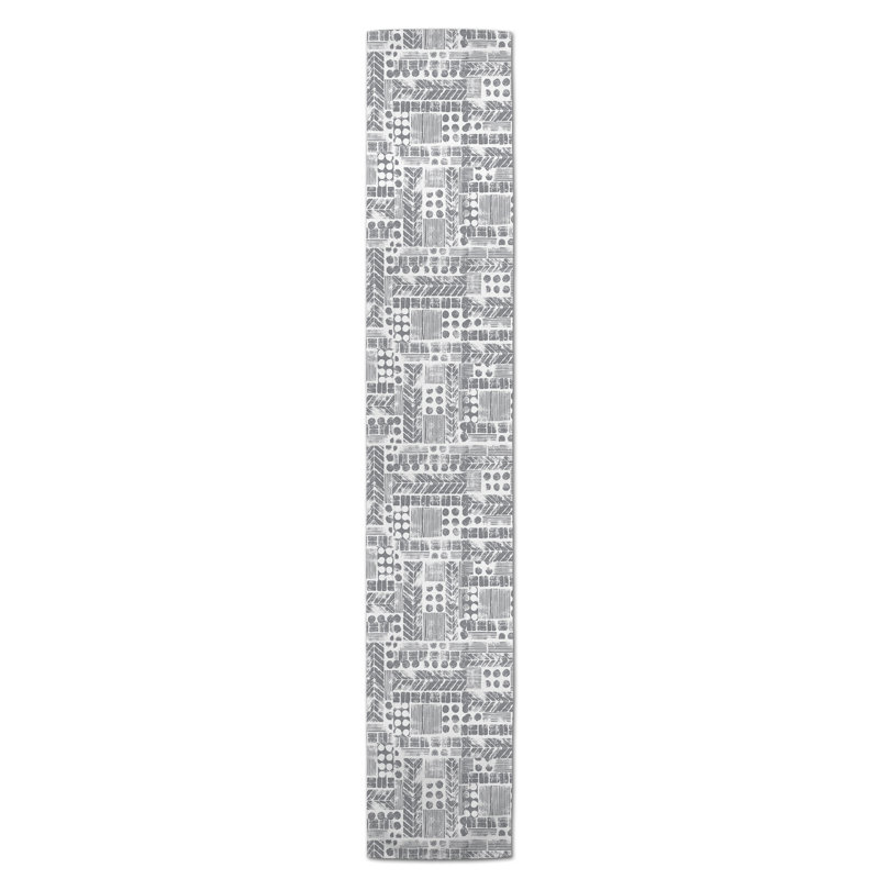Chemin de table aztec tribal stamp Harvir, 90 po x 16 po, Gris