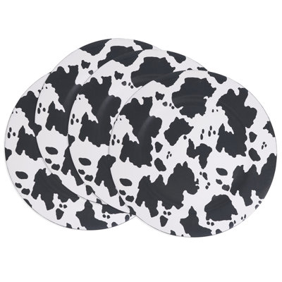 Ensemble de 4 assiettes décoratives noires et blanches à motif de vache 13 po