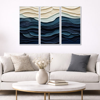 Bord de mer bleu et blanc - art mural minimaliste côtier