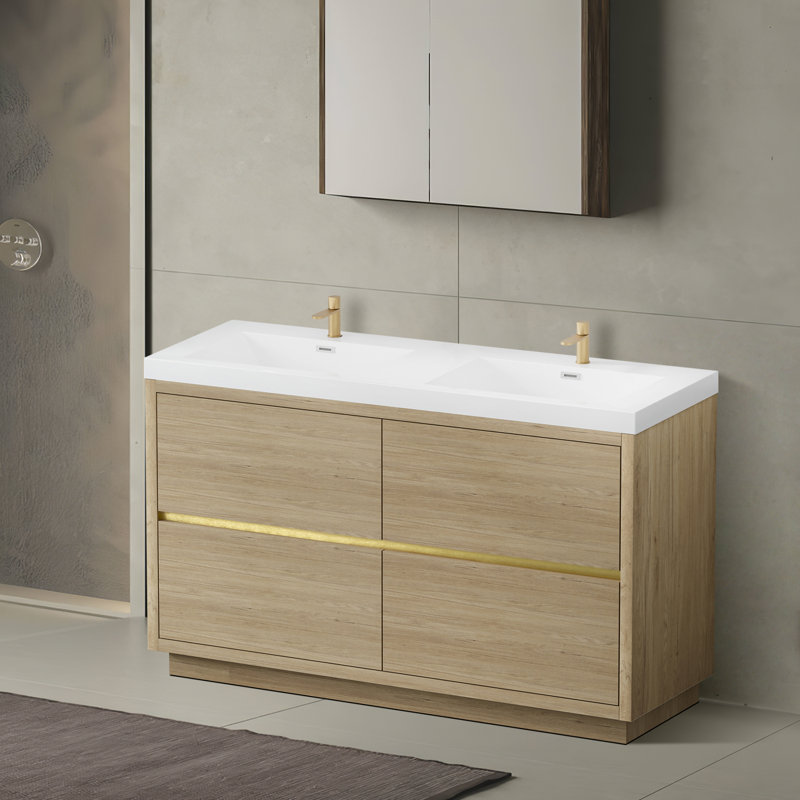 60" Freestanding Bathroom Vanity With Sink,Gloss, White