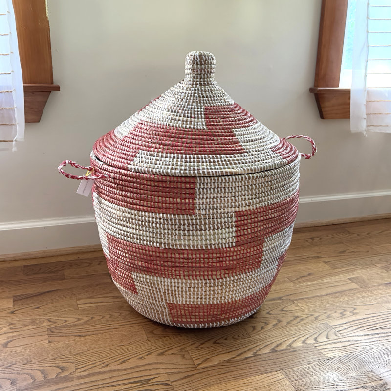 Senegalese Basket: Oversized Basket Overlapping Stripes - Red