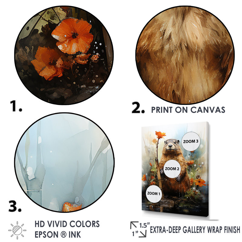 «Surréel Beaver Dreams I», reproduction sur toile, H 20 po x l 12 po x P 1 po, Cadre flottant blanc