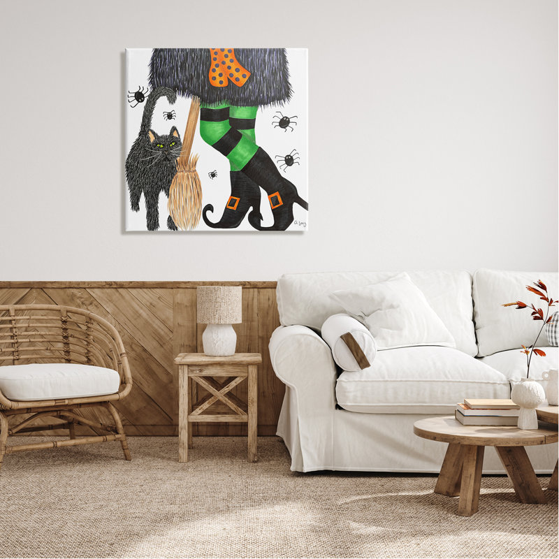 Aw-074-Canvas, sorcière, balai d'Halloween, chat noir sur toile par Ale Saiz Studio, impression, H 30 po x l 30 po x P 1,5 po