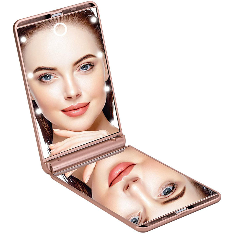 Miroir compact à DEL à intensité variable avec interrupteur tactile, miroir de maquillage, Rose Gold