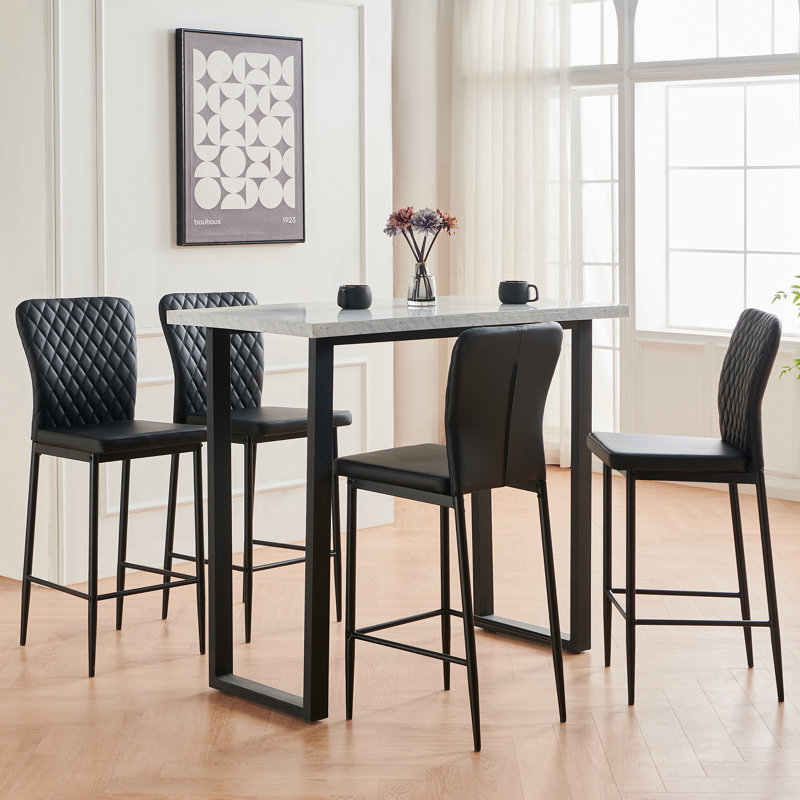 Vintage Upholstered Armless Bar Stool, Black Faux Leather