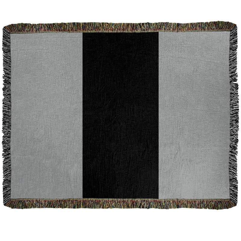 Hand Woven Throw Blanket, Silver/Black/Silver, 37" x 52", Cotton
