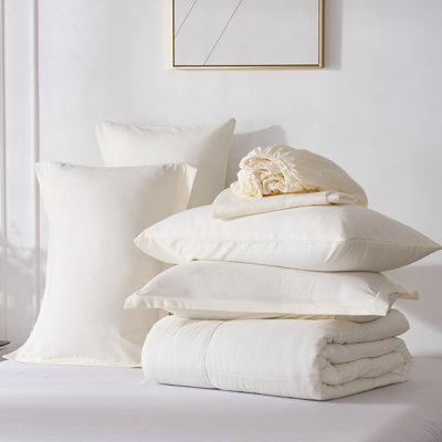  Solid White King Size Comforter Set with Sheets,7-Piece Bed in a Bag, Classic Box Stitch Soft Microfiber Complete Bedding Set for All Season