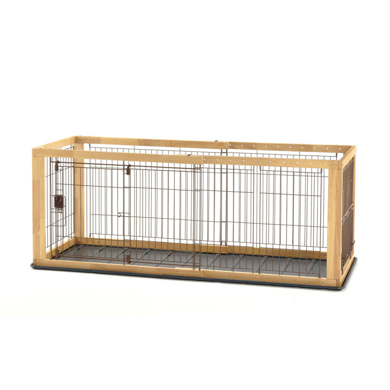 Large Natural Wood and Metal Expandable Pet Crate