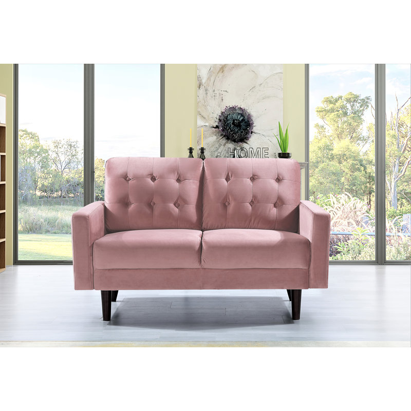 Canapé à accoudoirs carrés en velours 74,8 po Brien, Rose, H 33 po x l 53 po x P 31 po